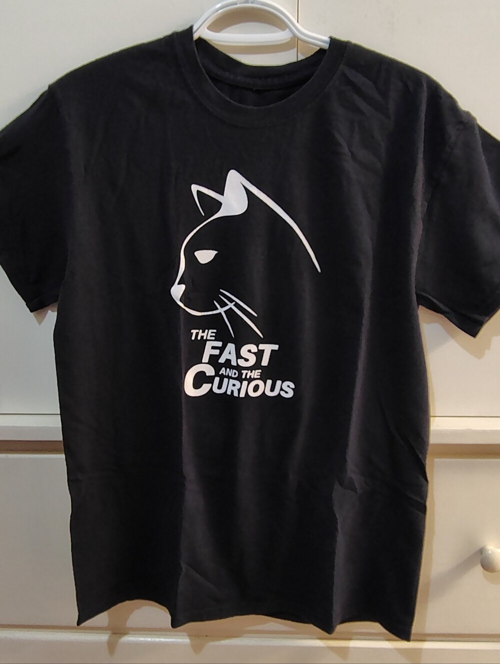 Black 'The Fast and the Curious' Cat Graphic T-Shirt - Pet Lover Tee